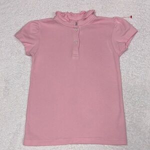 Little English Hastings polo Pink Button Down Shirt Ruffled Collar size 6